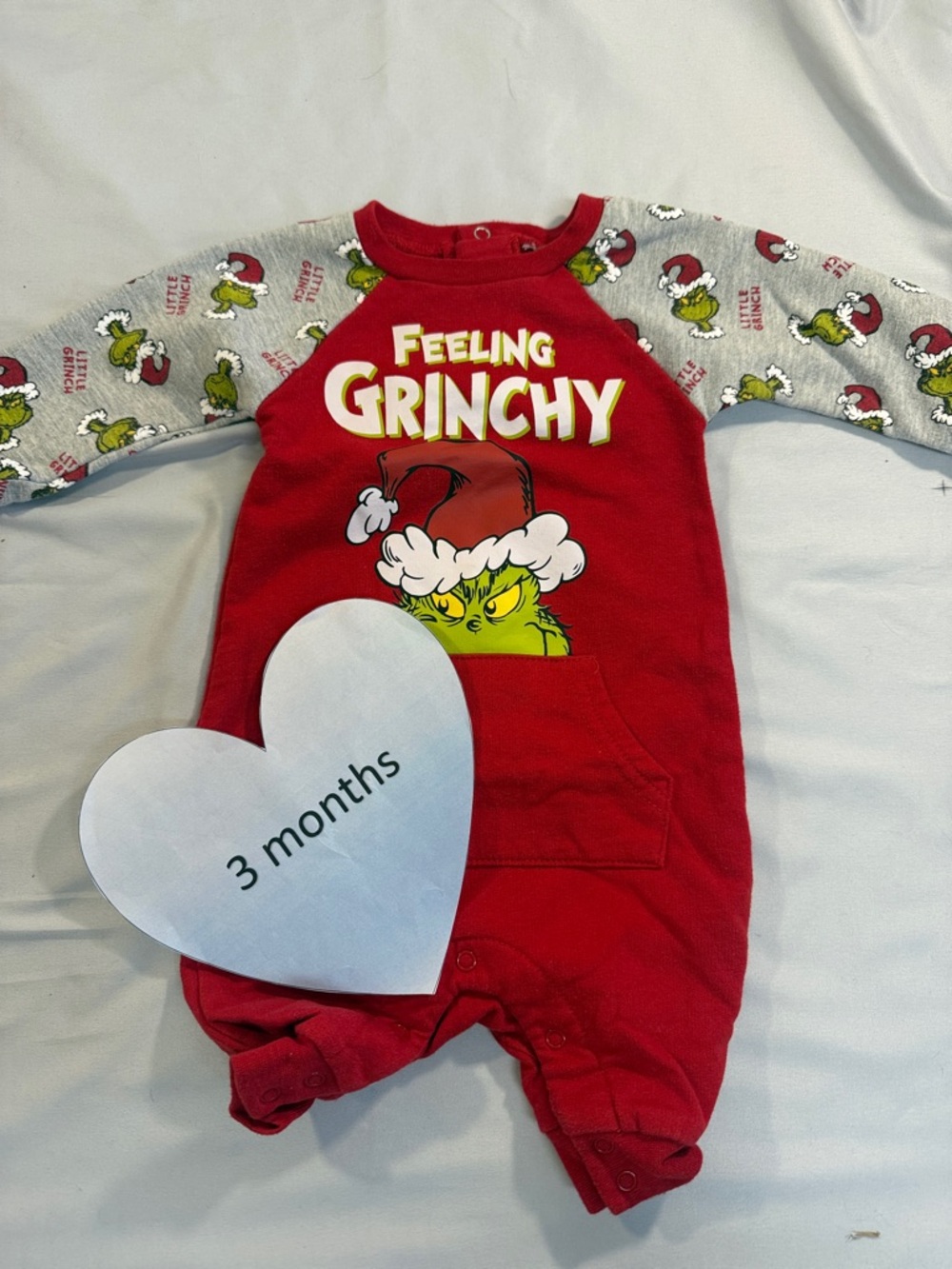 Dr. Seuss - The Grinch - 3 month Red and Gray Kids Footie/Sleeper